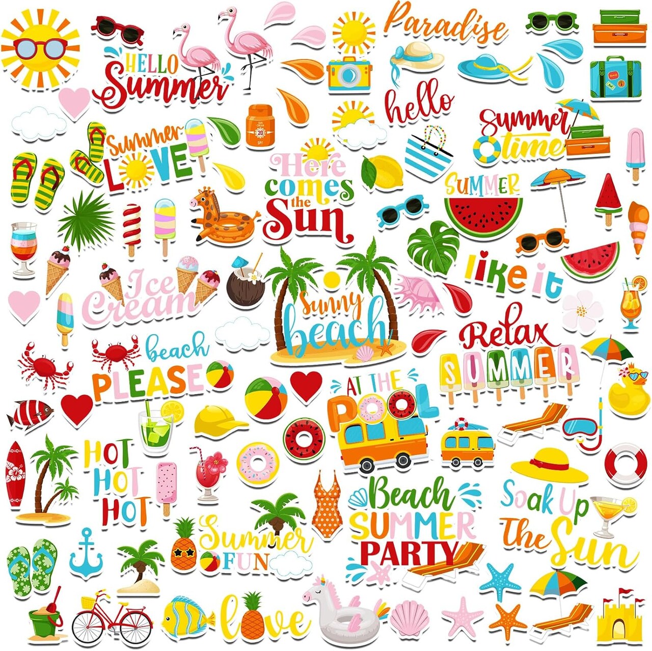 100-Piece Summer Paper Die Cut Set | Cardstock Scrapbook Embellishments for DIY Crafts, Bulletin Board Decorations & Summer Scrapbooking Supplies